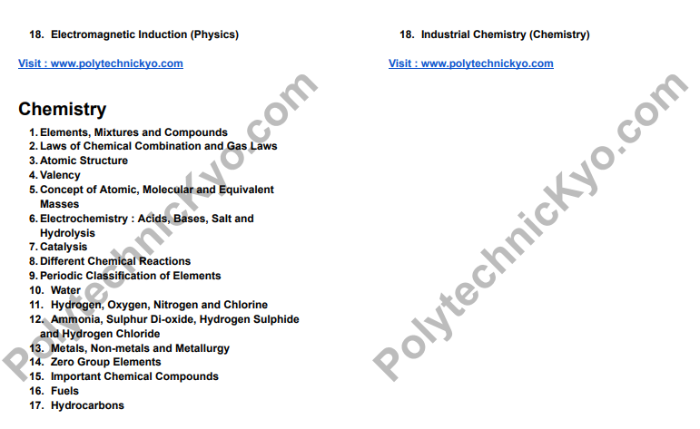 Chemistry UP Polytechnic Entrance Exam Syllabus for Group A - polytechnickyo
